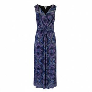 Chicos Blue Purple Geometric Chevron Knot Front Sleeveless Maxi Dress Size 2 L